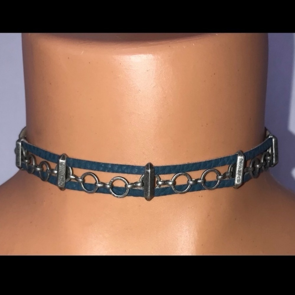 Ettika REVOLVE Teal Suede Leather Choker Pewter Accents - Picture 3 of 10